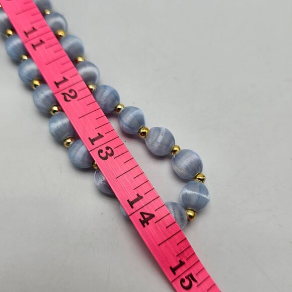 Vintage Blue Satin Bead Necklace With Gold Tone Spacers No Clasp - Picture 4 of 4